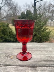 Vintage Ruby Red Viking Glass Arlington Pattern Goblet – About 3.75″Wx7″H