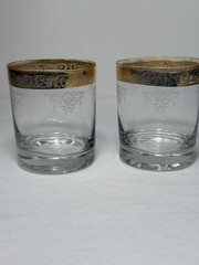Vintage Italian Cellini C9N1 Crystal Whiskey Glasses Gold Encrusted Rim Set of 2