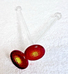 Pair Mouth Blown Red Yellow w Clear Stem GLASS COCKTAIL MUDDLER Excellent Shape