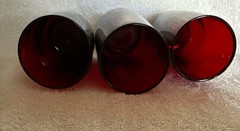 VTG Anchor Hocking Ruby Red Tumblers 5″ Set Of 3 Retro Grannycore Holiday