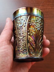 Pretty Blue Fenton Carnival Glass Bouquet Pattern Tumbler