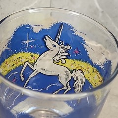 Vintage Libbey Low Ball Decorative Glass Colorful Mystic Unicorn Fantasy VGUC