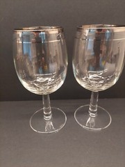 Mid Century Double Platinum Rimmed Glasses Wine Water Cocktail 2