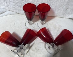 6 Morgantown (1930’s?)Ruby Red Golf Ball Stem 4 7/8″ 4 oz. Footed Juice Tumblers