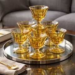 Set Of 7 Vintage Independence Ember Impression Octagonal Luxurious Glassware