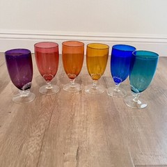 K Kahl Glass 1992 Art Glass Water Goblet Signed 6 PCs 6” & 6.5” Vtg Amber AS IS
