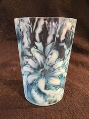 ANTIQUE VICTORIAN NORTHWOOD POINSETTIA BLUE OPALESCENT GLASS TUMBLER 4″