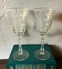 2 Vtg Rock Sharpe Clear Glass Arctic Rose Cut Water Goblet MCM Barware Art Deco