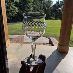 1930s Seneca Clear Crystal Water Goblets Laurel Wreath Leaf Cut 5pc Glows 365nm