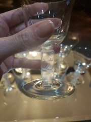 (5) wine glasses Antique Glass Crystal Murano? clear frosted square stem leaves