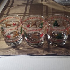 Christmas Rocks Glass Set, 3-Piece, Decorated Reindeer & Tree Design