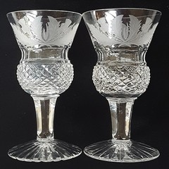 Edinburgh Crystal Thistle Cordial Glasses SET OF TWO Scotland Cut Crystal 3-1/2″