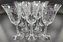 8 Lenox Castle Garden Wine Glasses Set Vintage Clear Floral Etch Optic Bowl Lot