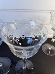 Vintage Rock Sharpe Crystal Sherbet Champagne Glasses – Set 6 – Etched – 1930s