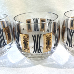 4~3+1~VTG~Federal Rocks Glasses Roly Poly Black + 22k Gold Atomic Starburst MCM