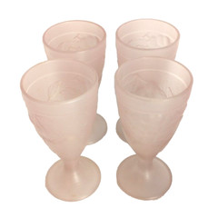 4 Vtg Luminarc Satin Frosted Pink Goblets Glasses Raised Fruit Design France EUC