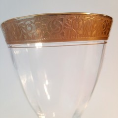 Elegant GOLD ENCRUSTED Filigree Rimmed Crystal WINE Glasses Goblets~VTG Set of 6