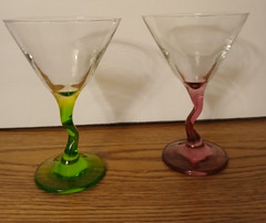 Vintage Libby Martini Glasses «Z» Stem (Set of 2) Green & Pink