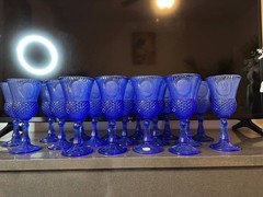 Vintage Cobalt Blue Avon Cameo Goblets Wine Glasses Set of 18