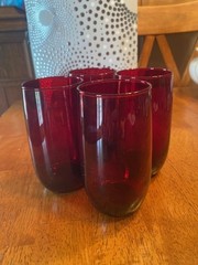 Set of 4 Vintage Ruby Red Glass Tumblers – Solid Red Drinking Glasses