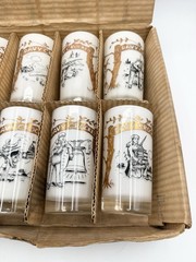 Vintage Ben Lee 1950’s Davy Crockett Set of 8 Gold Guilded Tumbler Glasses Alamo