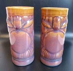VTG Libbey Brown Stoneware Tiki Hawaiian Ceramic Tall Cocktail Glass 7″ Set of 2