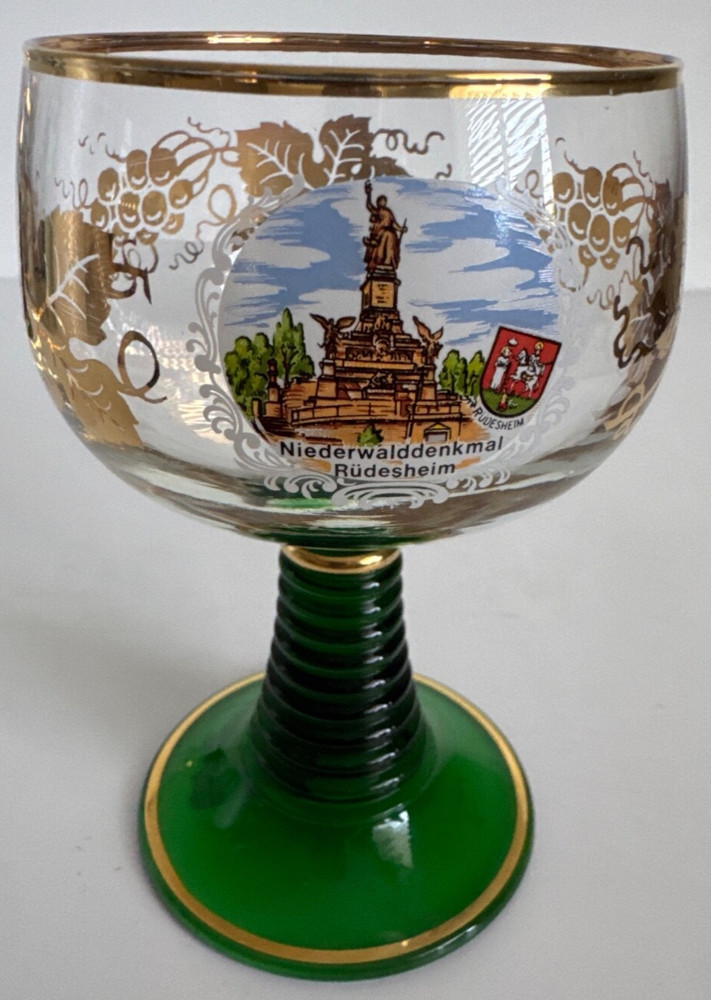 VTG Roemer Beehive Green Gold Stem Goblet Niederwalddenkmal Rudesheim