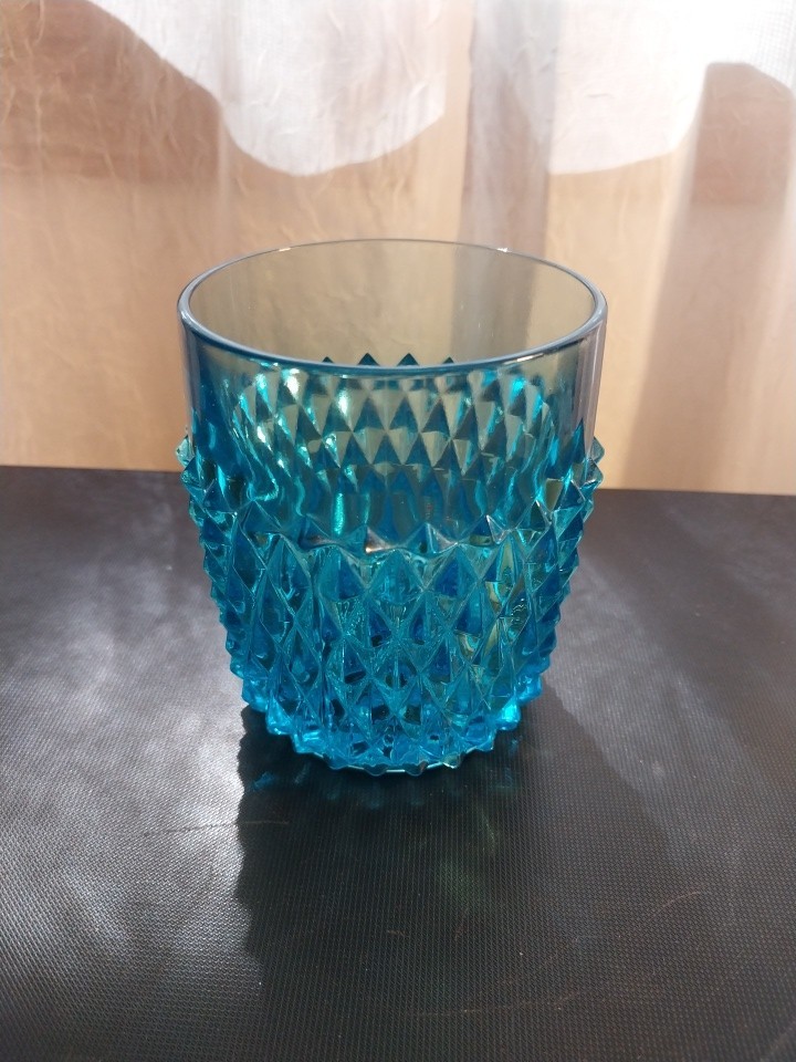 Vintage INDIANA GLASS Turquoise Regal Blue Diamond Point 3.75″ Tumblers