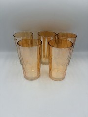 Vintage Jeannette Tumbler Glass Set Of 5 Hex Optic Carnival Iridescent Marigold