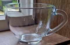 Set of 4 ARCOROC FRANCE Clear Glass Punch Coffee Mugs Cups 2 5/8″ Tall C Handle