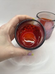 Hand Blown Rocks Drinking Tumbler Glass Red Iridescent Textured Pontil