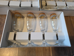 3 Box of 4 Each Cellini Crystal Stemware Glasses 24 KT Gold Trim Italy Vtg