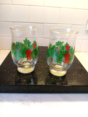 Vintage Libbey Holly & Berries 2-Piece Glassware Set – 12 oz Gold-Rimmed Tumbler