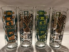 Tikiland Trading Co Tiki Tony Tall Highball Glasses Set of 4 Cocktail Tumblers