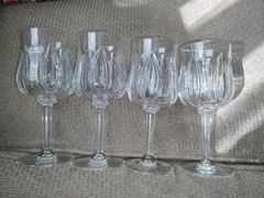 4 Goblets 6 3/4″ Crystal cut facet stem Val st Lambert signed
