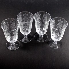 Four Heisey #5025 Stem Ice Tea Glasses, w/ #507 Orchid Etching