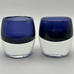 Crate & Barrel candle holder or drinkware Set of 2 Blue/Clear Poland MPN 497-398