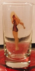 TWO VINTAGE GEORGE PETTY GIRL RISQUÉ HIGHBALL PEEK-A-BOO DRINKWARE 5.25” X 2.75″