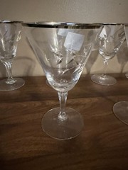 Lot Of 6 Vintage Fostoria Bridal Belle Etched Goblets 1957-73 Platinum Trim MCM