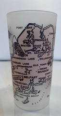 Hazel Atlas Maine State Souvenir Pink Frosted Glass Tumbler