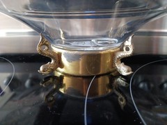 Vtg.Clear Glass Nautical Etched Intaglio Clipper Ship W/ 4 Legged Brass Stand