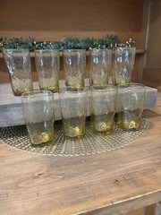 9 Morgantown Topaz Amber Crinkle Glass 4″ Flat Juice Glasses ~ NICE~