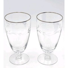 Set of 2 Tiffin Franciscan Provincial Iced Tea Glasses 6 1/4″ Etched Silver Rim