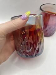 Hand Blown Rocks Drinking Tumbler Glass Red Iridescent Textured Pontil