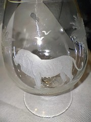 Vintage Queen Lace African Sufari Copper Wheel Etched LION Brandy Snifter RW