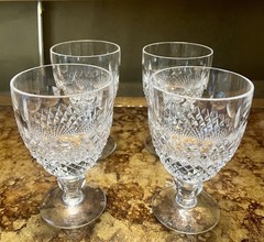 Galway O’MALLEY Clear Cut Crystal 5″ RED WINE GLASSES Cross Hatch Dots SET OF 4