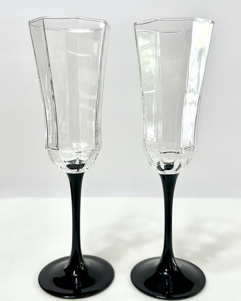 VTG Luminarc Octime Crystal Black Stem Champage Flutes, Set of 2