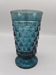 INDIANA GLASS Whitehall Colony CUBIST Riviera Blue PEDESTAL 12oz 6″ Tumbler