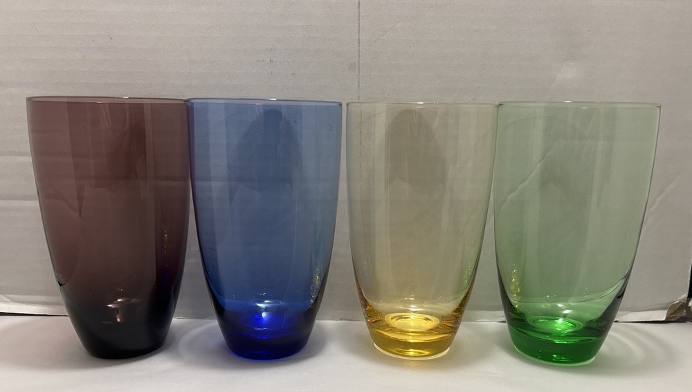 4 PC Lenox Multicolor Tuscany Crystal Gems Tumblers Highball Glasses Tall 16 Oz