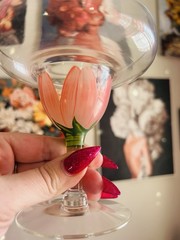 Vintage Dorothy Thorpe Style Hand Painted Tulip Margarita Coupe Glasses Set of 7